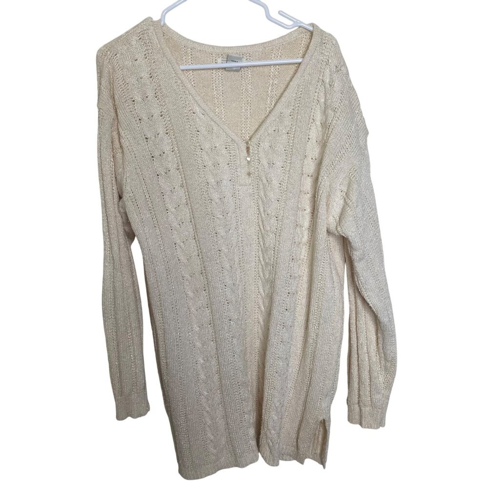 Vtg Yarnworks Cable Knit Sweater Womens 3X Neutral Silk‎ Blend Luxury Plus Size